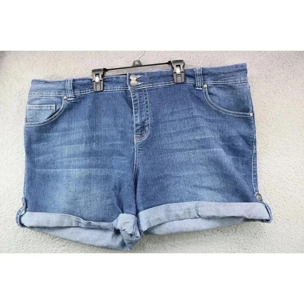 Lane Bryant Women's Denim Shorts-Size 24-Roll-up Tabs